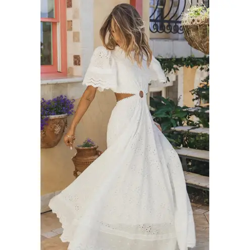 Petal and Pup Merletto Short Sleeve Cutout Eyelet Maxi Dress in White Size Small