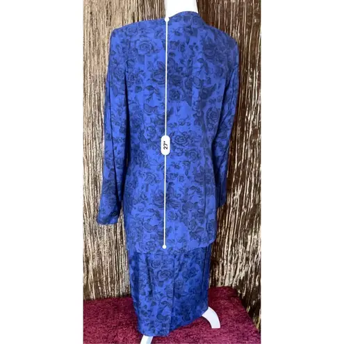 VTG Vintage 2 Piece Skirt Set Indigo Blue Floral Pattern Size 8