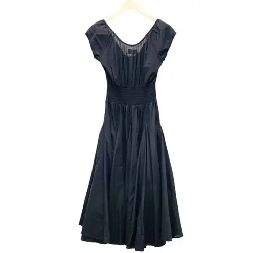 Laurie Felt Black Cap Sleeve Retro Midi Cotton Peasant Dress Women’s Size XXS