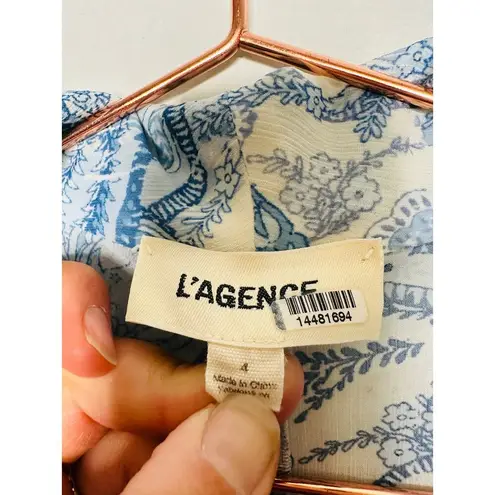 L'Agence L’AGENCE Blue White Floral Print Long Sleeve Cinched Waist Arabella Romper 4