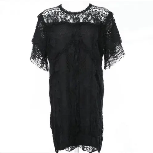 IRO Pike Crochet Mini Shift Dress Cotton Blend Boho Black Lace Beachy FR 36 US 4