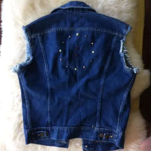 Vintage Cut Off Denim Vest Bedazzled Denim Size L