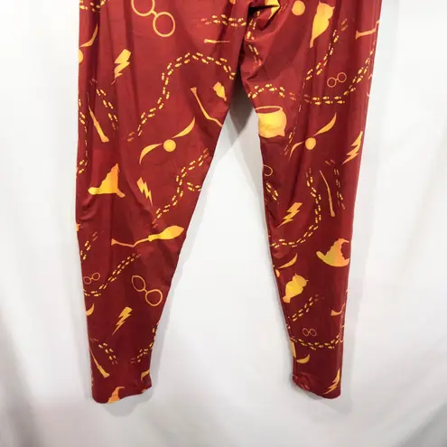 Harry Potter Leggings XL Red Gold Quidditch Wizard Broomstick Gryffindor 246