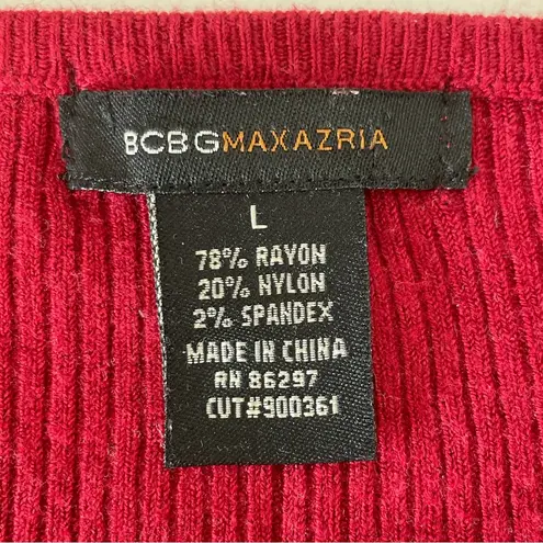 BCBG Maxazria Long Sleeve Knit Sweater Pullover V-neck Red Size L