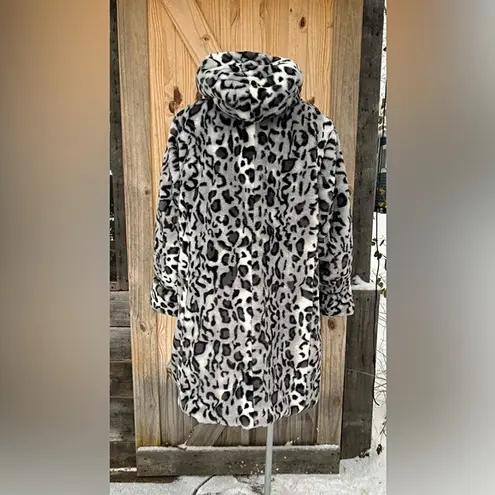 Dennis Basso Grey Reversible Hooded Snow Lynx Faux Fur Quilted Puffer Coat~1X~