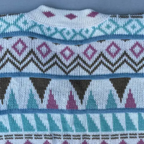 Vintage 90s Croquet Clue Geometric Checkered Multicolor Striped Pullover Sweater Multi Size M