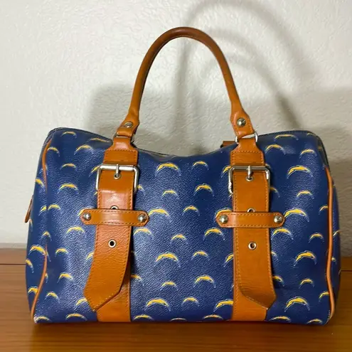 Moda Anastasia NFL Chargers Logo Blue With Brown Leather Annabella Satchel