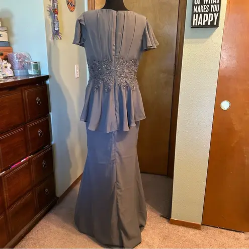 Gray chiffon formal long dress sequins appliqué flowy mother of the bride prom M Size M