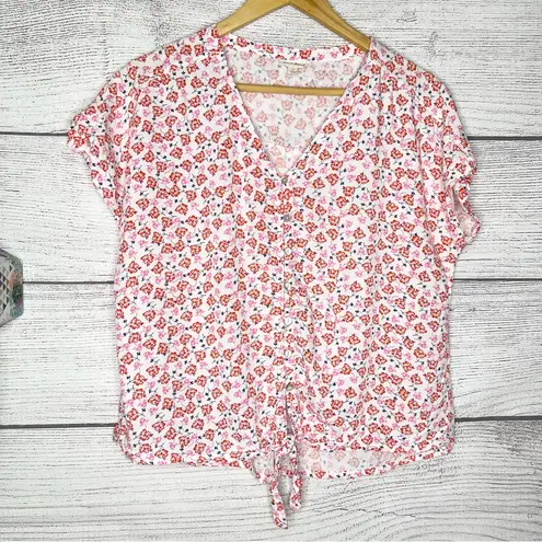 Jane and Delancey Ditsy Floral Short Sleeve Button-Up Front Tie Top Size Medium