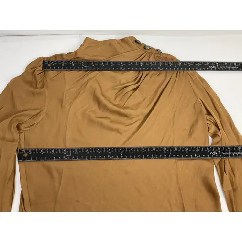 Tahari by ASL Walnut Brown Pleated Button Shoulder Blouse NWT Size S