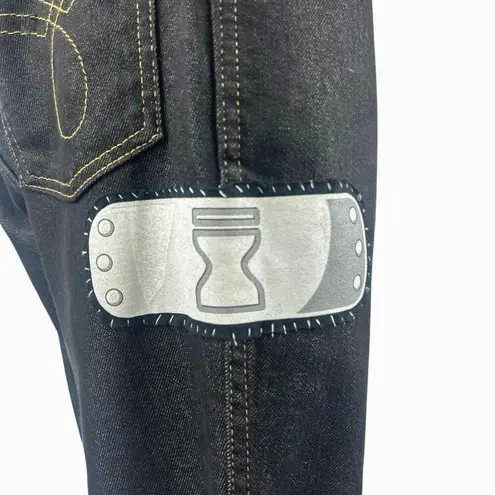 Women's Black Naruto Patchworks High Waisted Straight Leg Denim Jeans Pants 36