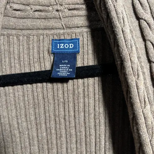 IZOD Womens Brown Mocha Mousse Cable Knit Open Cardigan Sweater L Academia Prep