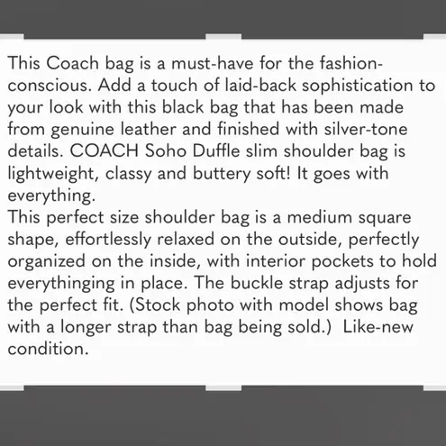 Coach  Soho Black Duffle Black Slim Shoulder Bag