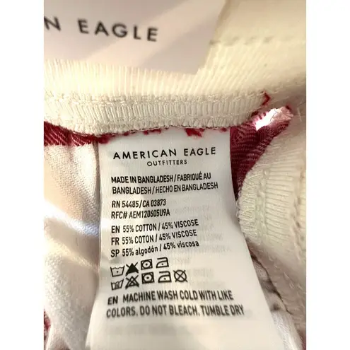 American Eagle Flannel Jogger PJ Pants Striped High Rise Tie Waist  Red Cream S