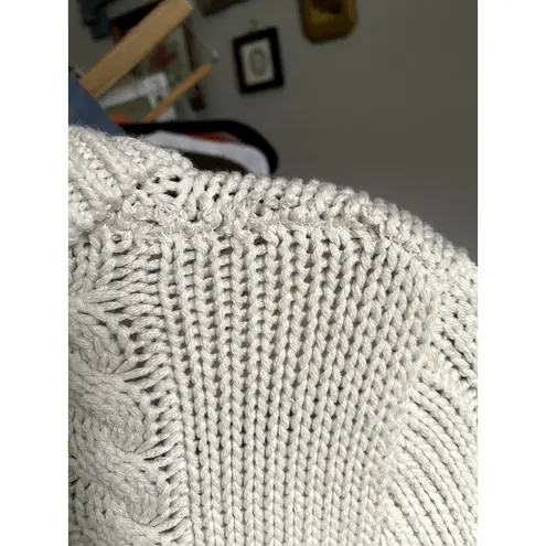 Pacific Heights Y2K Cream Cable Knit Chunky Babydoll Sweater Cardigan Medium Rib White