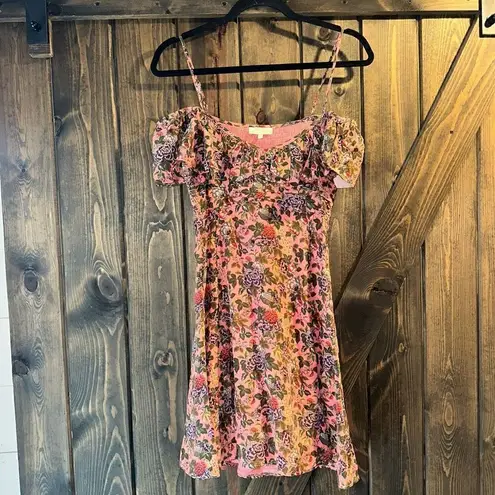 NWT ByTimo Floral Ruffle Cold Shoulder Dress Pink Size XS