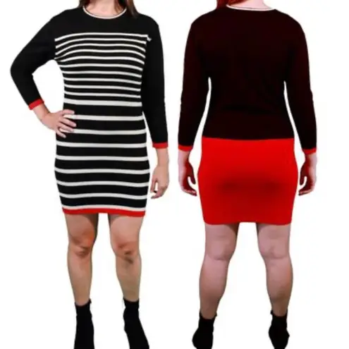 Area Stars New Color Block Stripe Mini Sweater Dress Black White Red Size Small