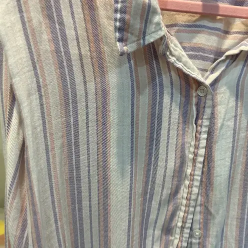 Gloria Vanderbilt G. Vanderbilt Striped Button Down‎ Womens 1X Lavender Pink Long Sleeve Casual