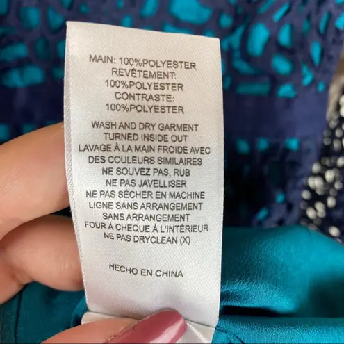 TALULAH La Mason Roseate Long Sleeve Cocktail Dress Teal Navy Blue Overlay Small