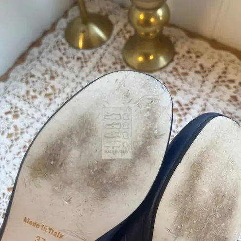 Clizia Sz 37 Marge Low Navy Blue Leather Pumps Heels Shoes Made in Italy Womens