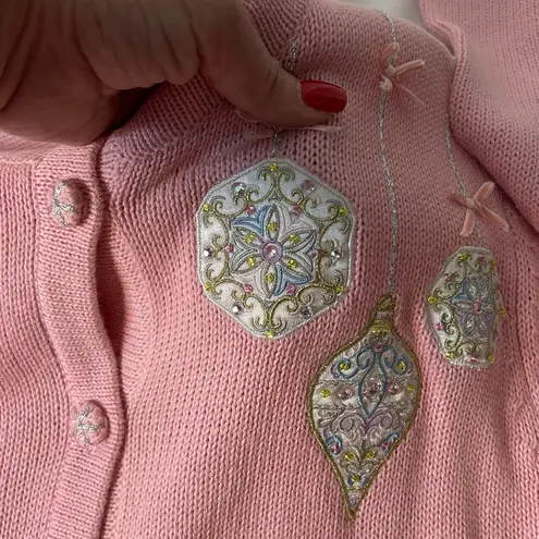 draper's & damon's Draper’s and Damon’s Petite Large Pink button up Cardigan with Ornament Accents
