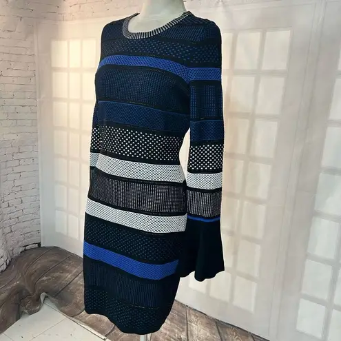 Alton Gray Bodycon Long Sleeve Striped Mesh Dress Size L Black Size L