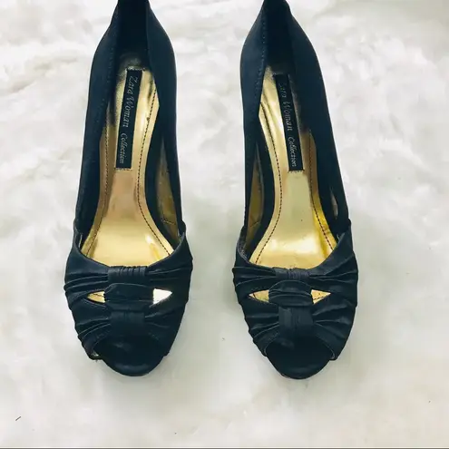 ZARA  Collection Black Satin Platform Pumps Size 8/ 39