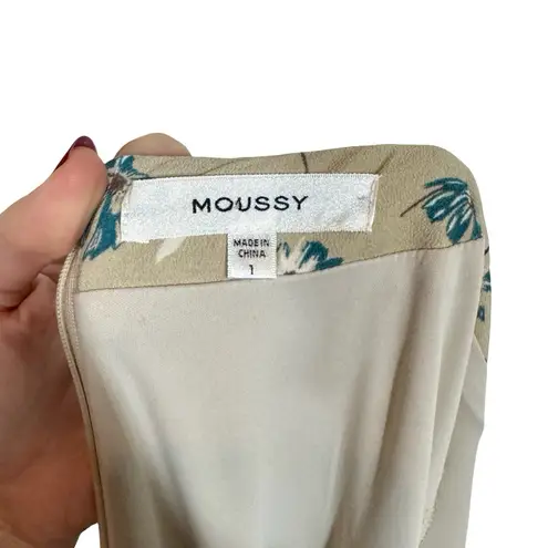 MOUSSY Floral Print Taupe Puff Long Sleeve Fit & Flare Dress Sz:1/Small Tan