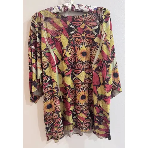 One World Sunflowers Butterflies 3/4 Sleeve Flowy Top XL Boho Hippie
