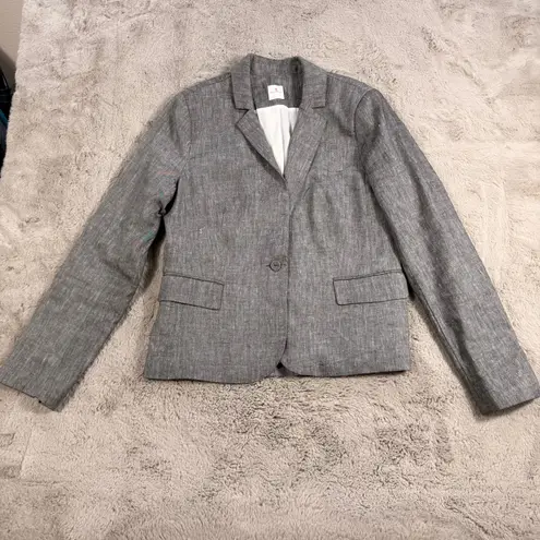 Promod Women's Linen Blazer 12 Gray Business Career Jacket Office Professional