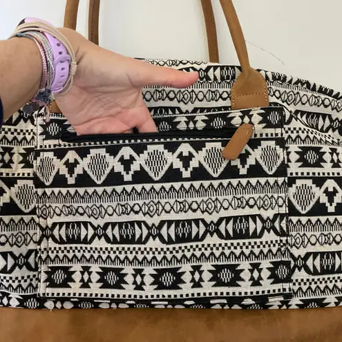 Bohemian Aztec Print Weekender Bag Large Travel Duffle Tote Vacation Boho Chic Black