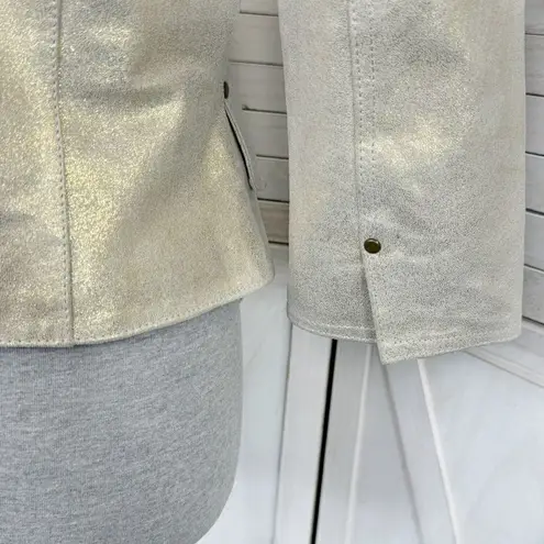 Newport News Vintage Leather Metallic Gold Blazer Jacket Size 8