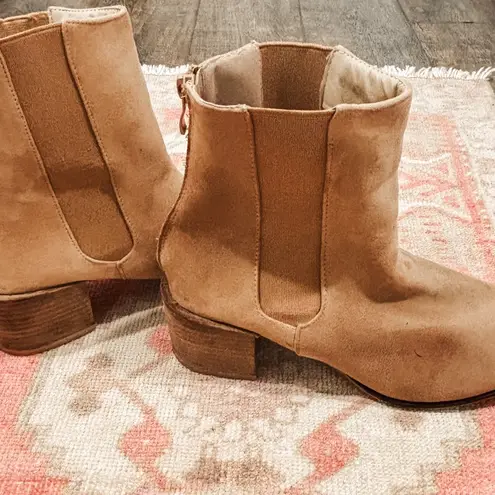 Ccocci Rory Womens Ankle Booties Chunky Heels Zip Round Toe Size 8 Tan Suede