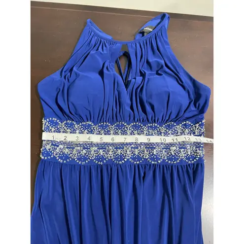 R & M Richards Royal Blue Beaded Halter Maxi Dress Formal Evening Gown Size 6