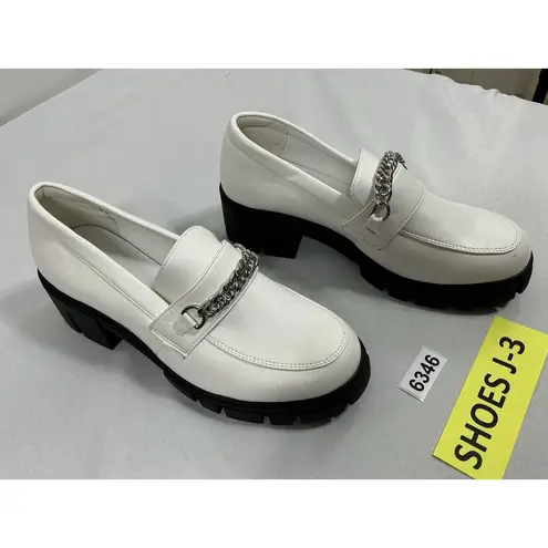 Womans Tintree Slipon Platform Loafers 10 White Chunky Heel Chain Accent NWOT