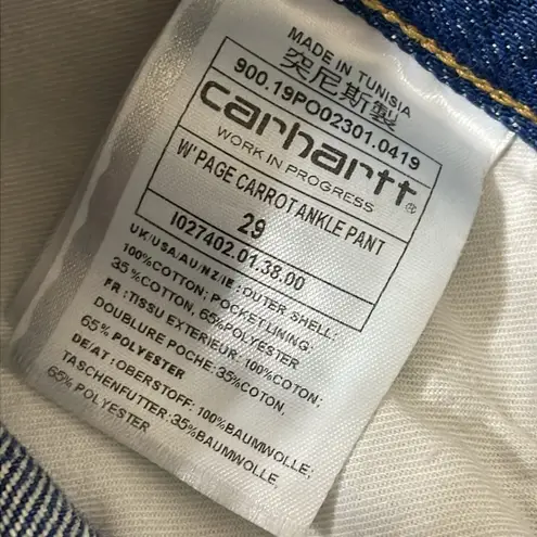 Carhartt WIP Page Carrot Ankle Pant size 29 Blue