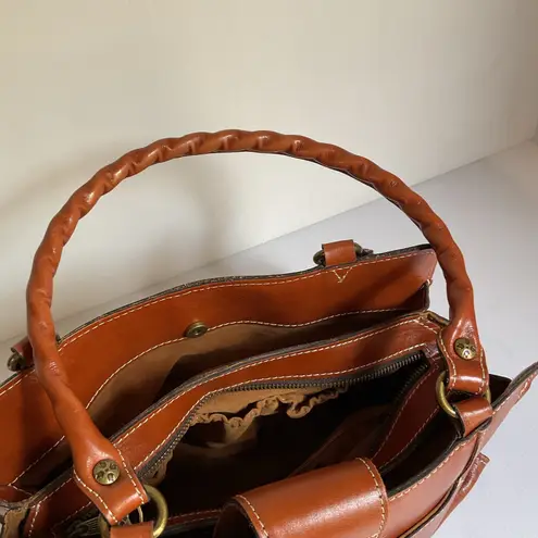 Patricia Nash Genuine Leather Shoulder Satchel Bag Brown Medium