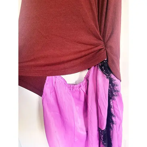 Anthropologie NWT  The Keeley Twofer Midi Dress Fuschia Maroon Size Large