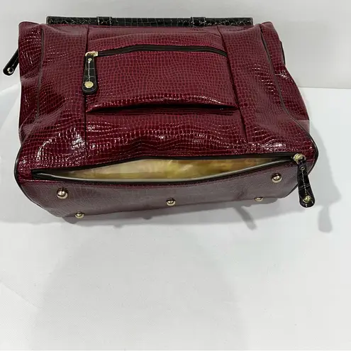 Samantha Brown Burgundy Brown Glazed Croc Embossed Travel Tote Bag Carry