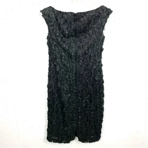 W By Worth 3D Roses Sleeveless Sheath Dress Bateau Neck Textured Lined Black 2