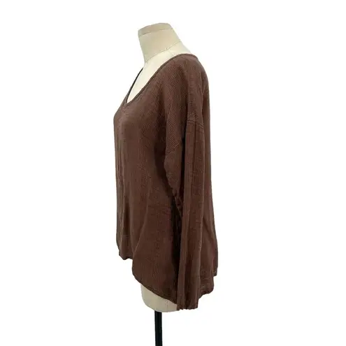 Flax Brown Linen Round Neckline Long Sleeve Top Size P / XS