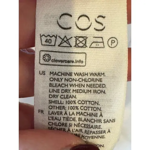 COS Shirt Women Large White Cotton Half Sleeve Mixed Fabric Shirttail Hem Top