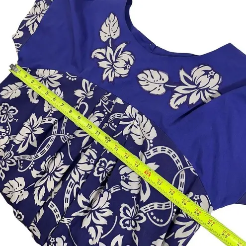 Vintage 100% Cotton Hawaiian Floral Print Midi Dress Size Medium Blue