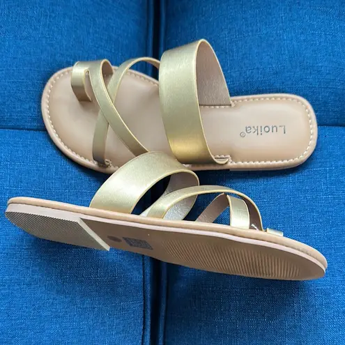 Golden Women's Flat Wide Width Sandals Gold Size 7