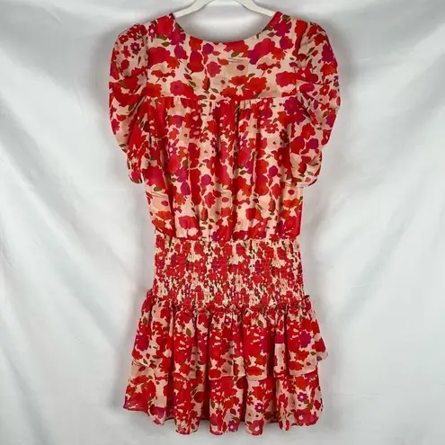 TCEC Puff Sleeve Ruffle Wrap V-neck Blouson Mini Dress Large