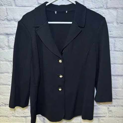St. John Basics Blazer Jacket Women Black Santana Knit Gold Pearl Button Dog Show