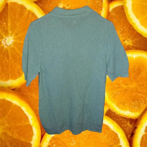 Norm Thompson Linen Light Blue Short Sleeve Polo Knit Sweater Size Large