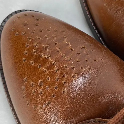 Etienne Aigner Brown Leather Ankle Boots Womens 7.5 Lace Up Combat Booties-flaw