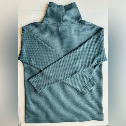 L.L. Bean Waffle Funnel Neck Ribbed Knit Sweater Blue Size XS