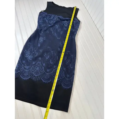 Tadashi Shoji Neoprene Navy & Black Metallic Sheath Cocktail Party Midi Size 8